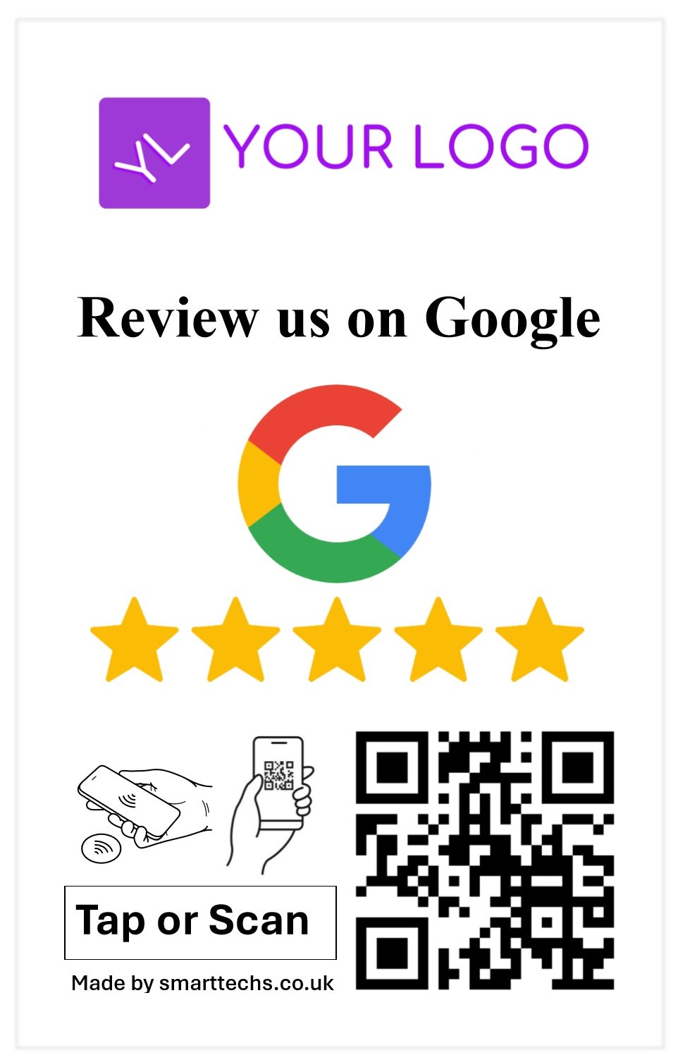 Google Review card with Business logo with Scan - White Background