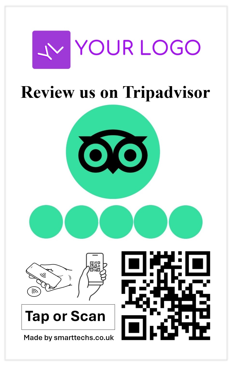 Tripadvisor Review card with Business logo and name with Scan - White Background