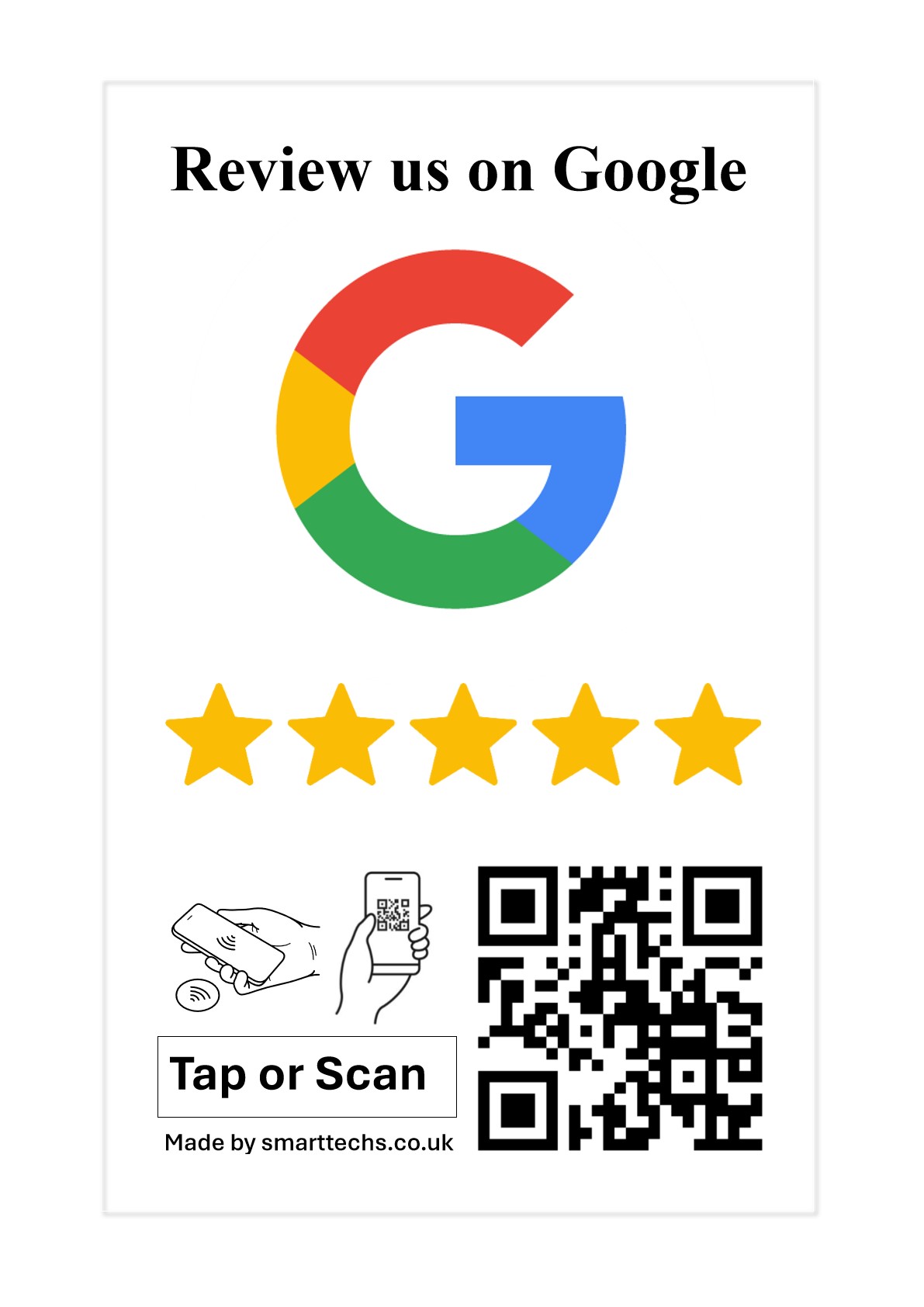 Google Review card Tap and Scan - White Background